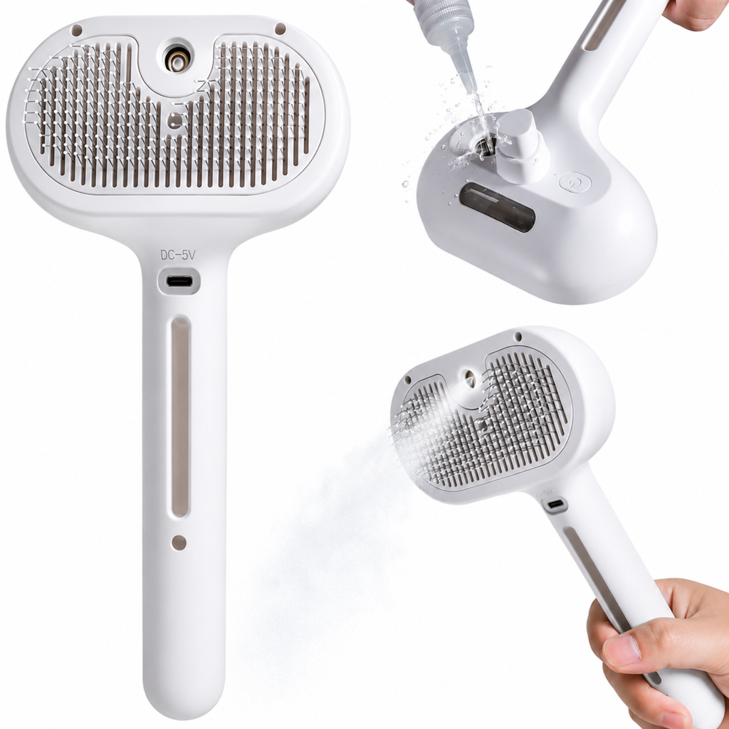 Water Mist Self-Cleaning Grooming Brush for Dogs (USB Rechargeable)